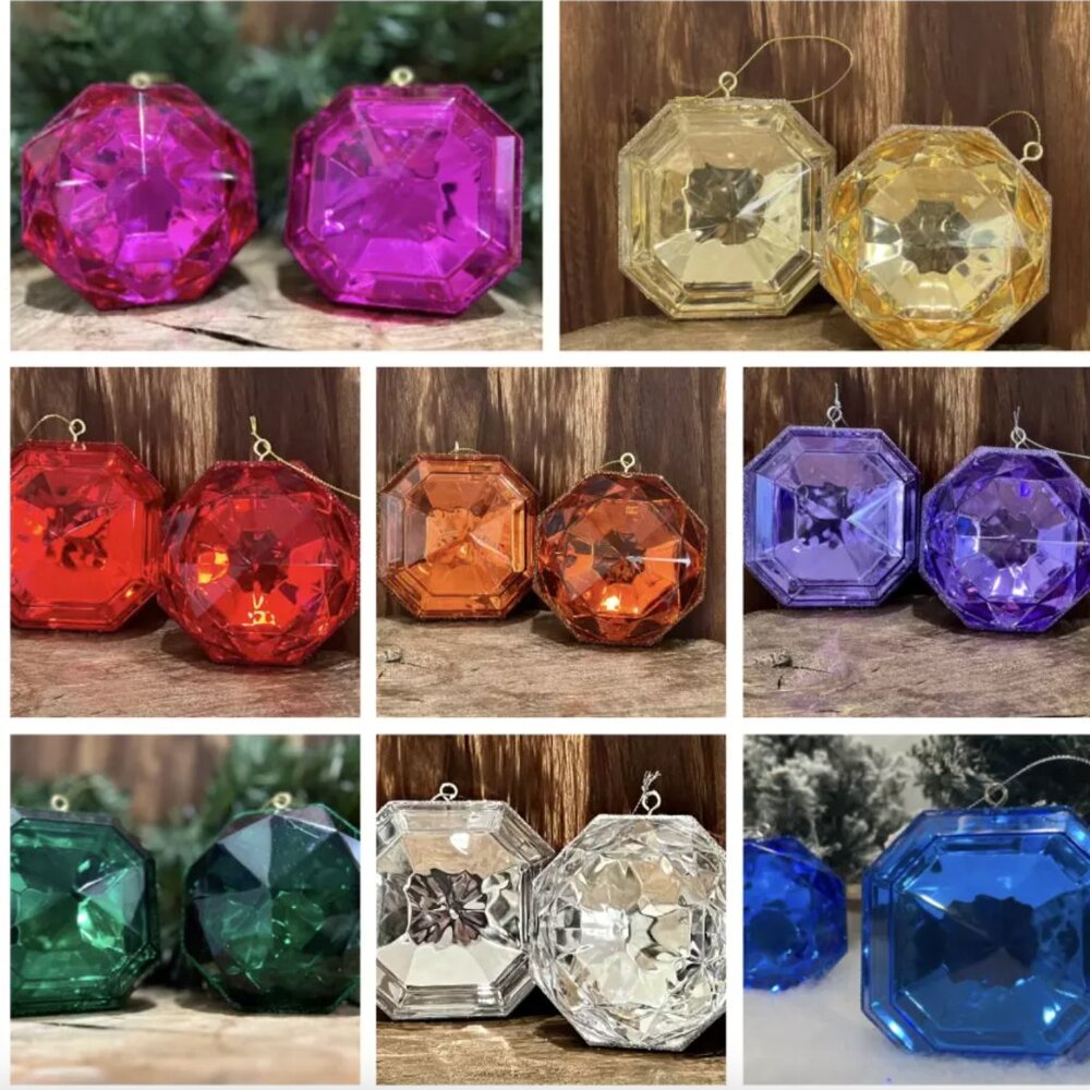 Set of 2, Jewel Ornaments, 4 Inch, Gem Ornaments, Wreath Attachment, Centerpiece
